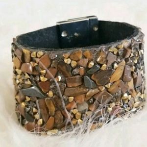 ANTHROPOLOGIE CLOTH BRONZE STONES WRAP BRACELET